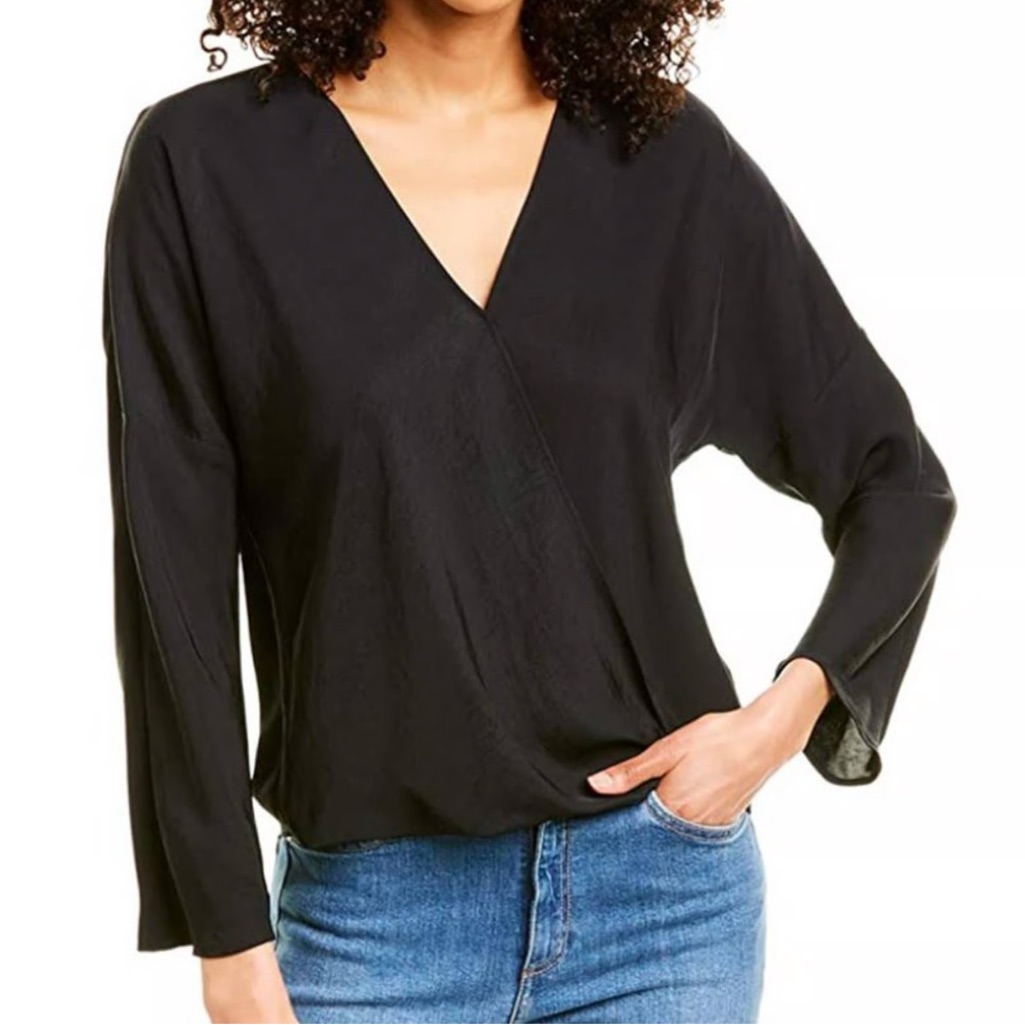 Vince Crossover Long Sleeve Blouse Black Women's Wrap Size Small Retails $365
